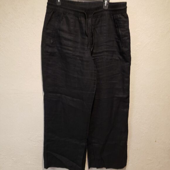 Athleta Pants Women Size  L Black 100% Linen Wide Leg Drawstring Breathable - Picture 2 of 13